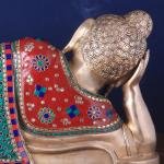 Elegant Brass Resting Buddha Statue | 29" Length | Multi-Color Meenakari Stonework | Premium Sacred Art | Traditional Collection | Jaipurio